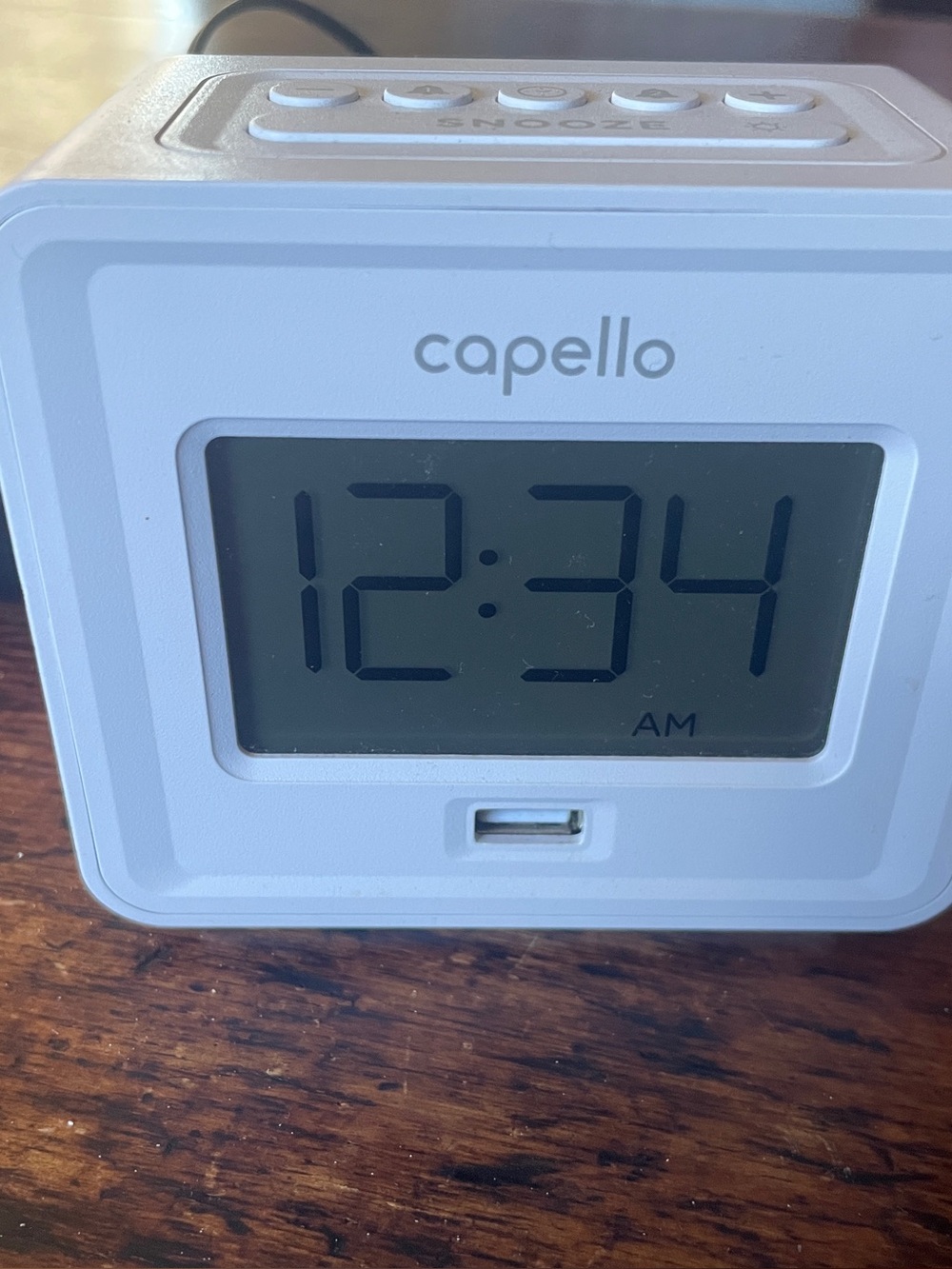 Capello white digital alarm clock with snooze function
